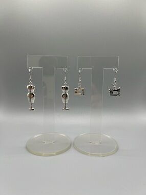 Silver Sewing Machine & Mahican Earrings - Handmade E0297C